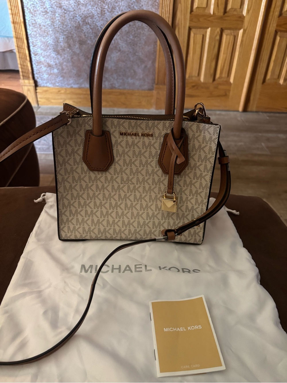 Michael Kors Beige/ Brown Signature Mini Satchel